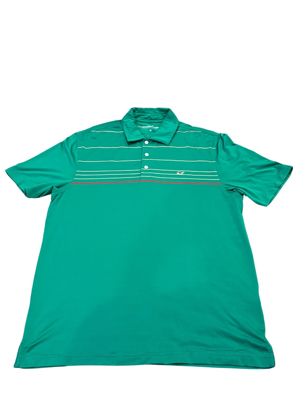 Vineyard Vines Performance Golf Green Polo with Whale Logo Horizontal Stripe